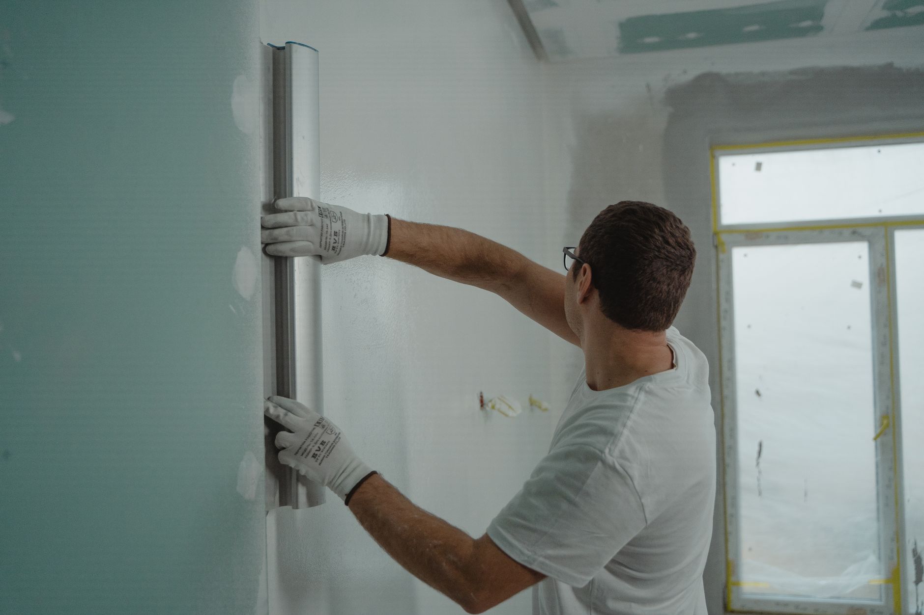 Contractor tools and materials laid out for a home renovation project