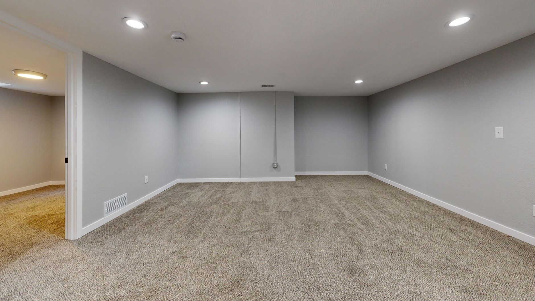 Finished basement family room after a remodel
