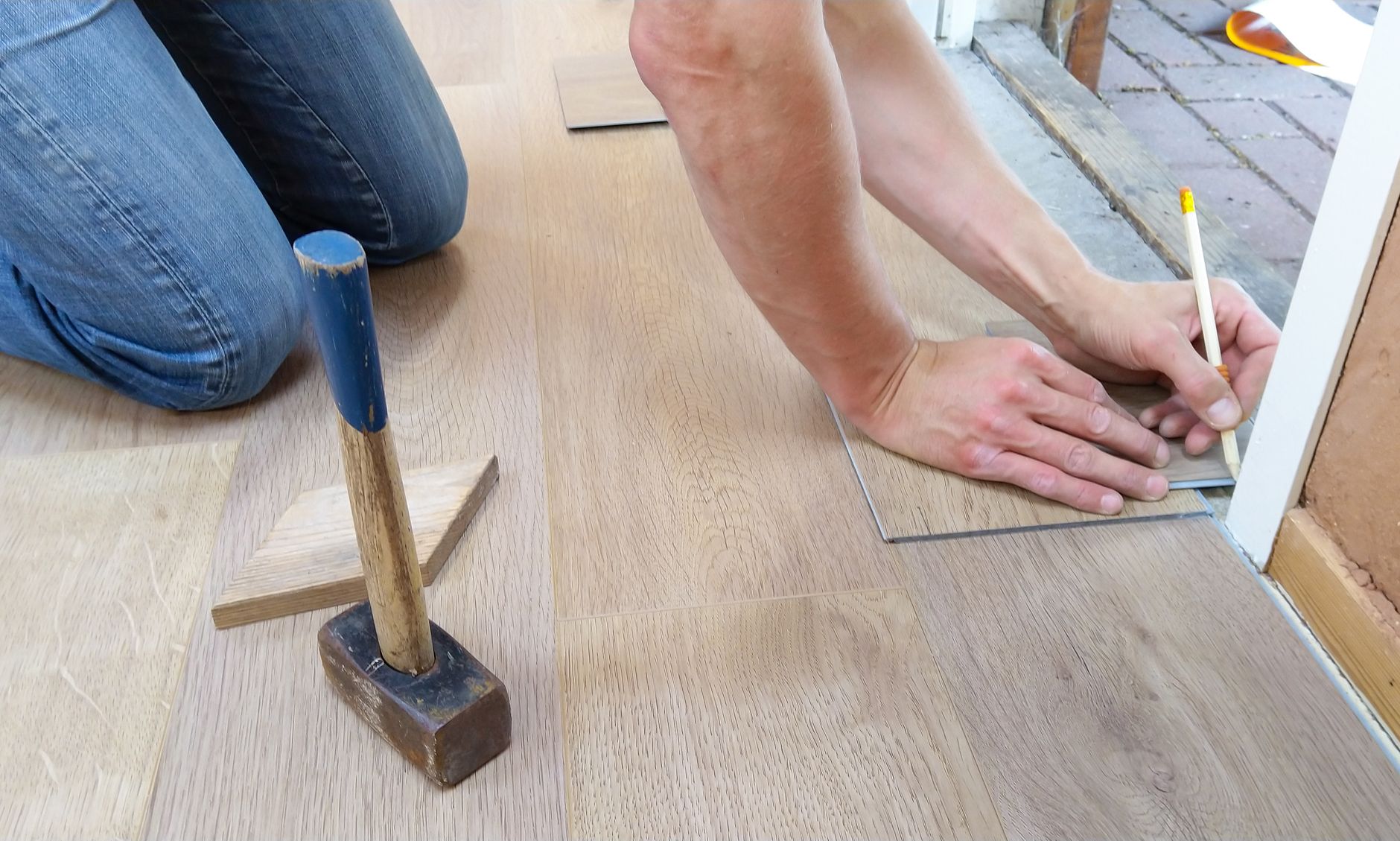 Hardwood flooring installation in progress